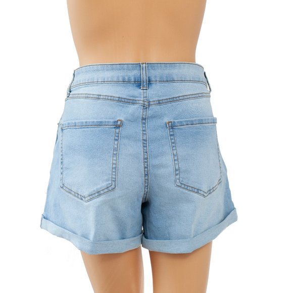 Rewash The Girlfriend 11/30 Mid-Rise Blue Denim Shorts Eco-Friendly Stretch - Picture 2 of 6